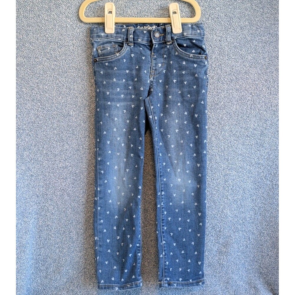 Cat & Jack Girls Size 5T Heart Print Super Stretch Denim Skinny Jeans